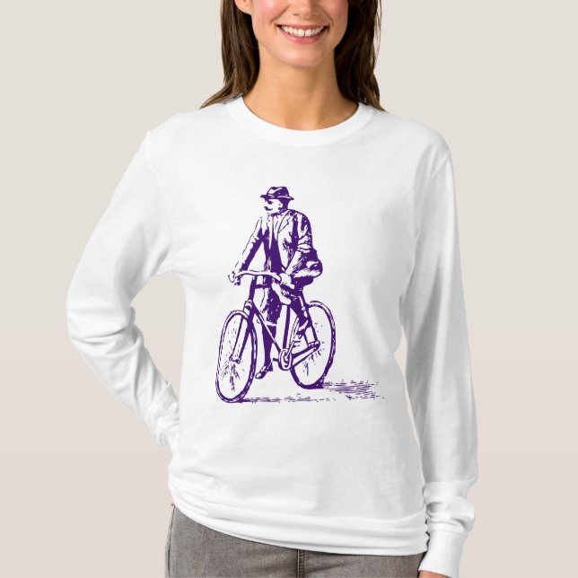 Camiseta Homem numa bicicleta - Roxo profundo (Frente)
