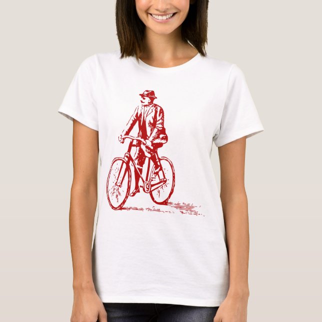 Camiseta Homem numa bicicleta - Ruby Red (Frente)