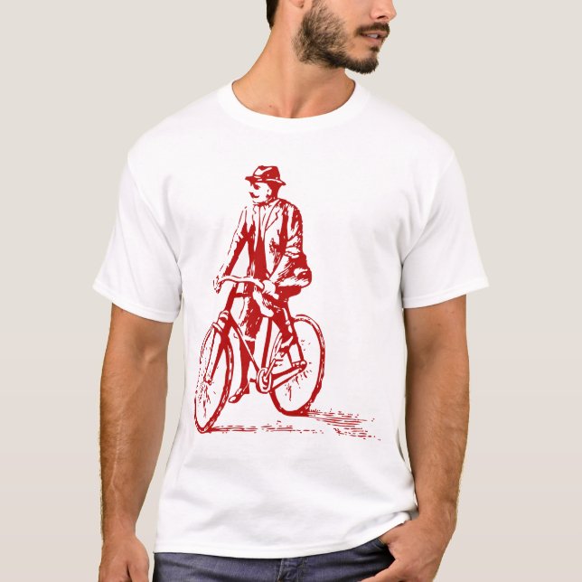 Camiseta Homem numa bicicleta - Ruby Red (Frente)