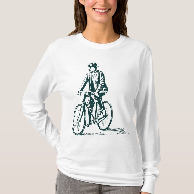 Camiseta Homem numa bicicleta - Verde escuro (Frente)