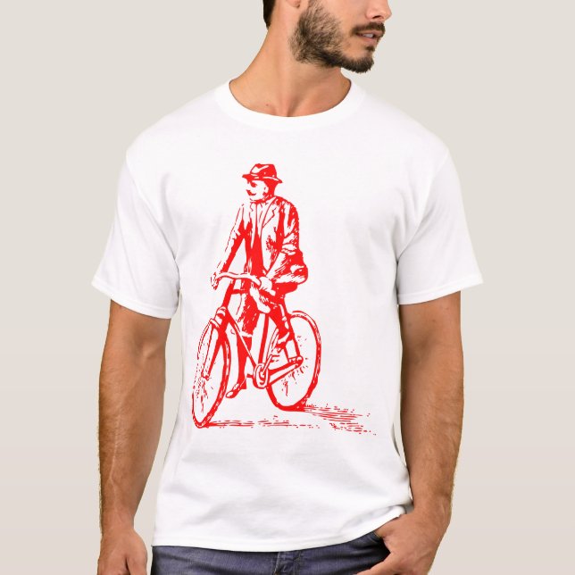 Camiseta Homem numa bicicleta - Vermelho (Frente)