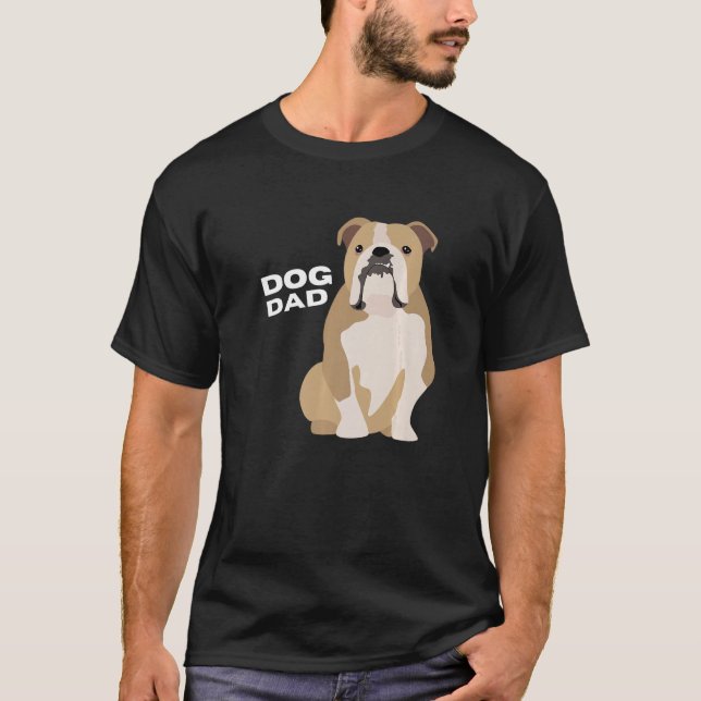 Camiseta Homem-Pai de Cachorro Mens Cream & White Buldogue (Frente)
