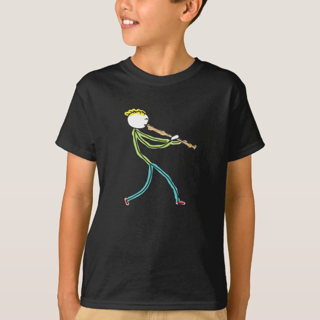 Camiseta Homem-palito Tocando Flauta (Frente)