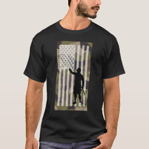 Camiseta Homem Patriótico Caça Pai Pescador Roupas Externas