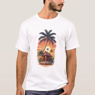Camiseta Homem Pôr do Sol Palmeiras Tropicais Vint