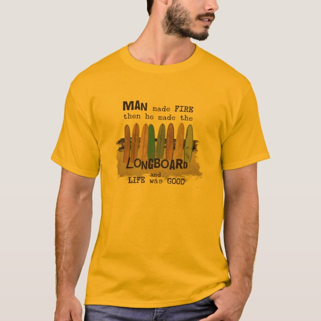 Camiseta Homem Precoce Surfando Humor com Painéis (Frente)