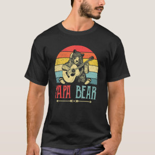 Camiseta Homem Retro Vintage Pôr do Sol Guitarrista Urso Pa