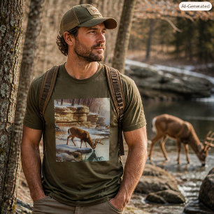 Camiseta Homem Rústico de Veado Castanho de Madeira