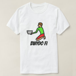 Camiseta Homem segurando sopa de tigela e texto galês bwydo