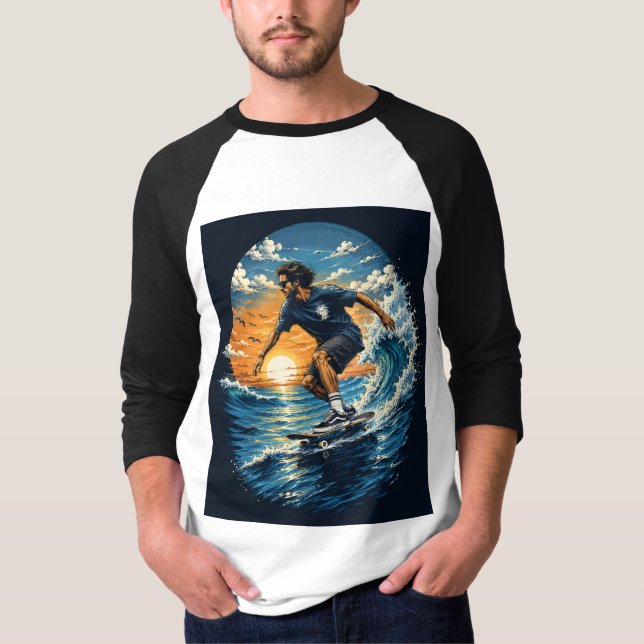 Camiseta Homem surfando nas ondas  (Frente)