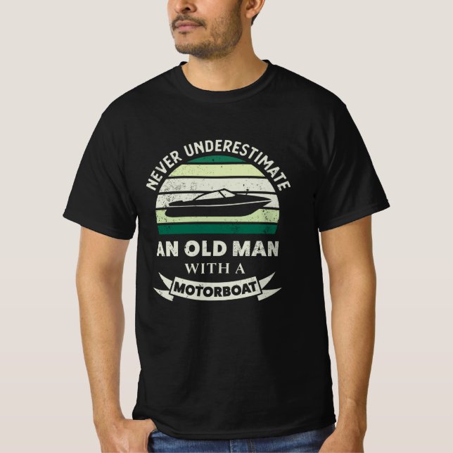 Camiseta Homem Velho com Barco Engraçado de Moto Oferece Pa (Frente)
