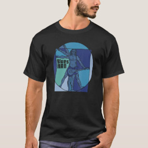 Camiseta Homem Vitruviano como Blues Man tocando gui eletri