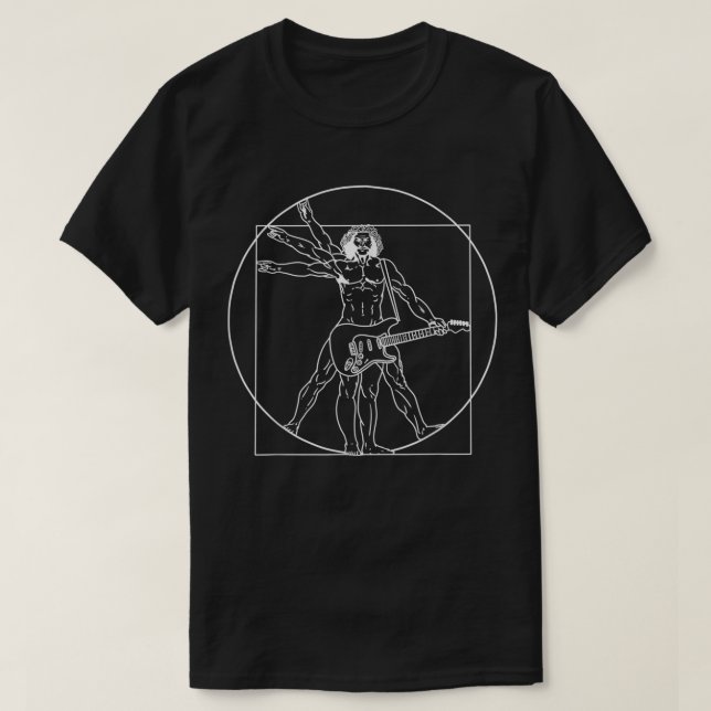 Camiseta Homem Vitruviano Tocando Violão Da Vinci Guitarist (Frente do Design)