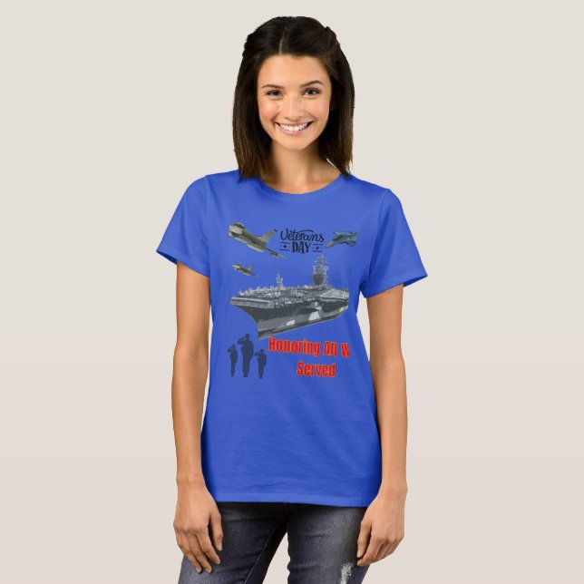 Camiseta Homenageando o azul militar poderoso (Frente Completa)