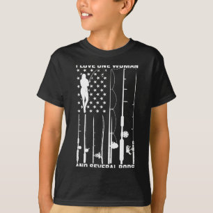 Camiseta Homens amam uma mulher e várias varas de pescar