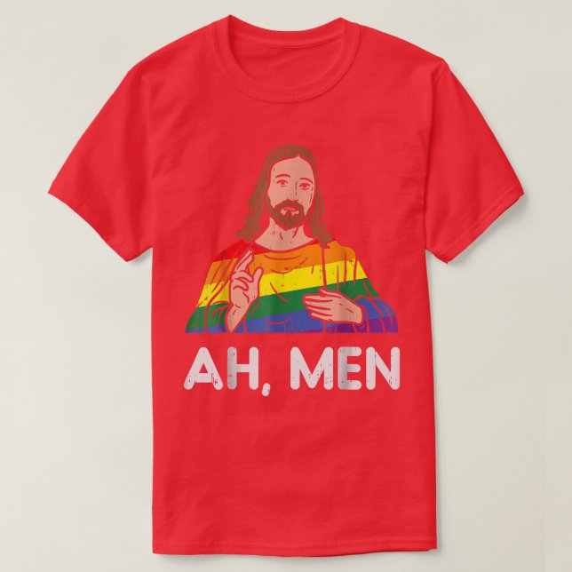 Camiseta Homens Arco-Íris Gay Jesus Orgulho LGBT Cristão (Frente do Design)