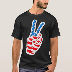 Camiseta Homens Boys American Flag Peace Sign Hand Hand 4 D