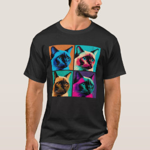 Camiseta Homens Coloridos de Pop de Gatos Siameses