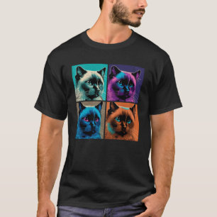 Camiseta Homens Coloridos de Pop de Gatos Siameses