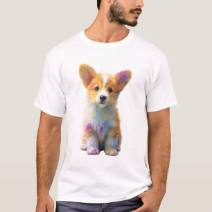 Camiseta Homens com Corgi Filhote Artístico em Borrifos