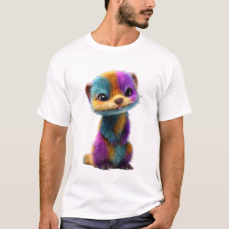 Camiseta Homens com Furão Colorido e Peludo Arco-Íris Vibra