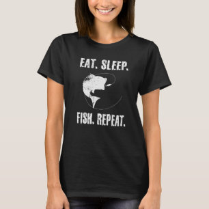 Camiseta Homens Comem Dormem Peixe Repetem Cotações de Pesc