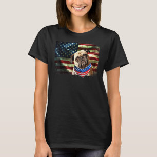 Camiseta Homens de Cão de Bandeira Americano Pug Bonitos