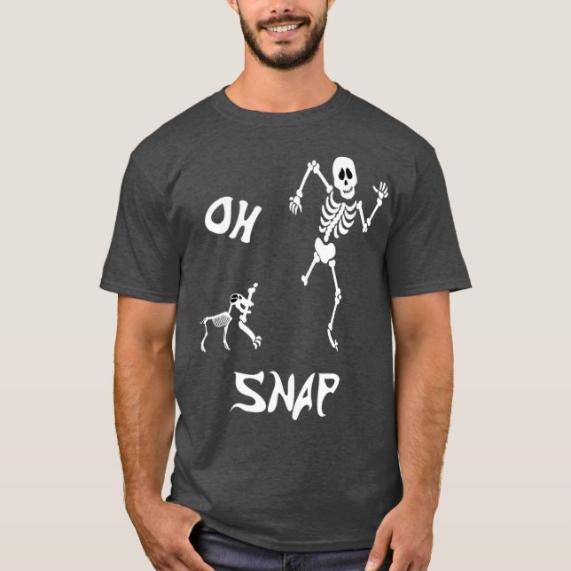 Camiseta Homens de Halloween Oh Skelle Snap e Cão (Frente)