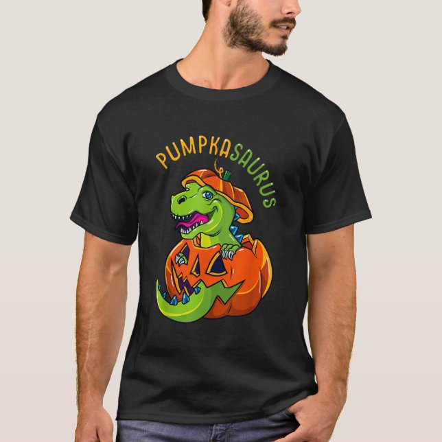 Camiseta Homens de Halloween Pumpkasaurus Dinosaur Pumpkin  (Frente)