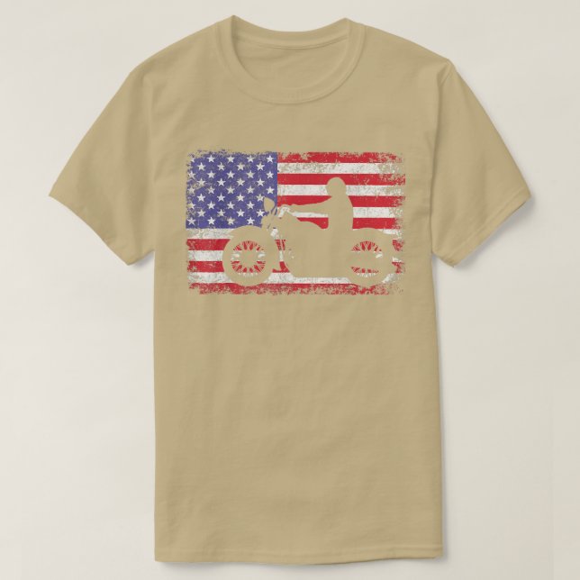Camiseta Homens de Motocicleta American Flag Biker (Frente do Design)