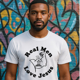 Camiseta Homens de Verdade Amam Jesus - Braço Forte- Cruz U