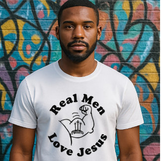 Camiseta Homens de Verdade Amam Jesus - Braço Forte- Cruz U