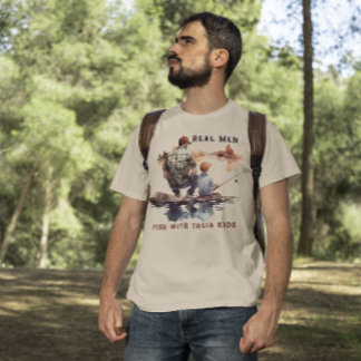 Camiseta Homens de verdade pescam com seus filhos pescando