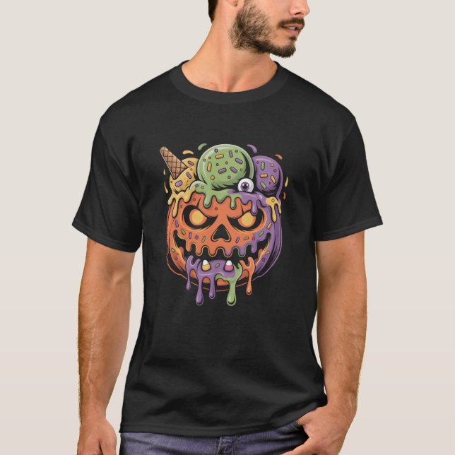Camiseta Homens do Dia das Bruxas do Sorvete Monstro (Frente)