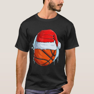 Camiseta Homens do Natal - Bola de Basquete Santa Hat Xmas