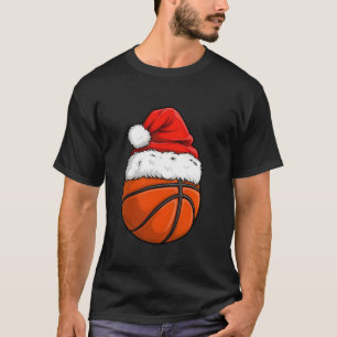 Camiseta Homens do Natal - Bola de Basquete Santa Hat Xmas