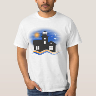 Camiseta Homens do Seascape do farol do preto azul e do