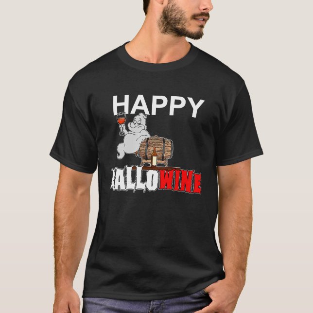 Camiseta Homens e mulheres do Halloween Happy Hallo Wine, P (Frente)