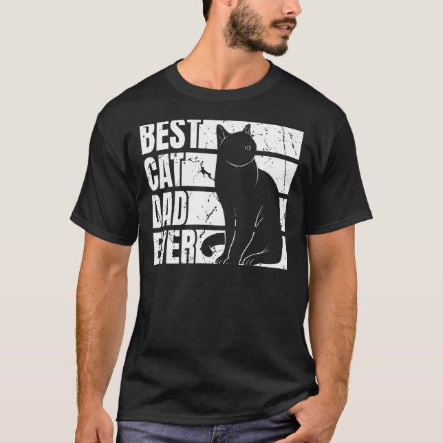 Camiseta Homens e Pais Gráficos do Melhor Pai de Gato Engra (Frente)