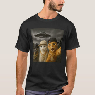 Camiseta Homens Engraçado Gato Selfie OVNI Hip Hop Rap Men
