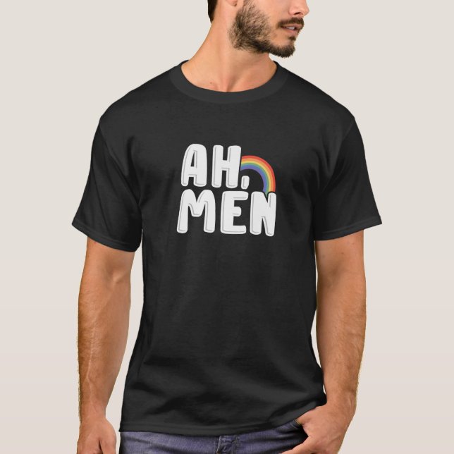 Camiseta Homens Engraçados Amen Palavra Gay LGBT Orgulhoso  (Frente)