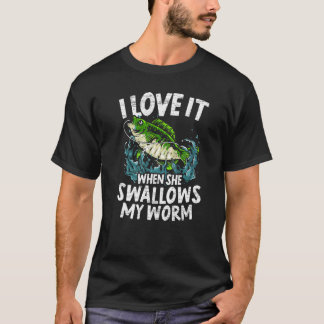 Camiseta Homens Eu Adoro Quando Ela Engole Meu Minhoco Pesc