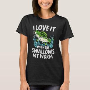 Camiseta Homens Eu Adoro Quando Ela Engole Meu Verme Pescad