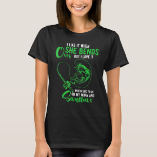 Camiseta Homens Eu Gosto Quando Ela Se Dobra Piada de Pesca