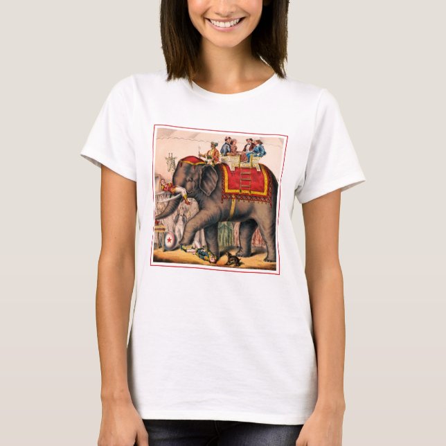Camiseta Homens Executando Um Ato De Circo Com Um Elefante. (Frente)