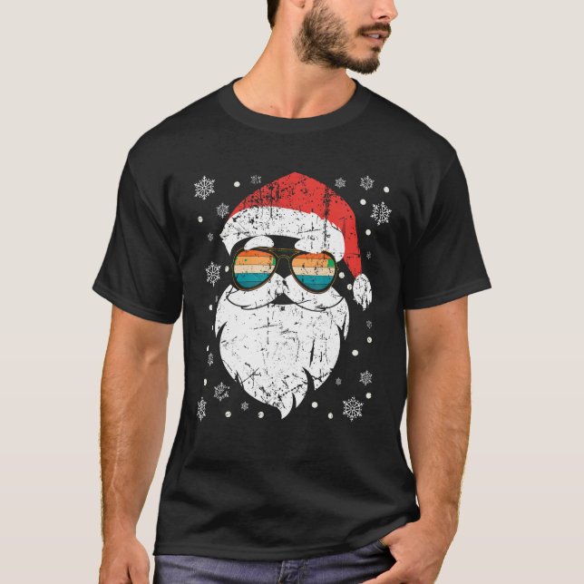 Camiseta Homens Familiares de Natal de Santa Hat Sunglass W (Frente)