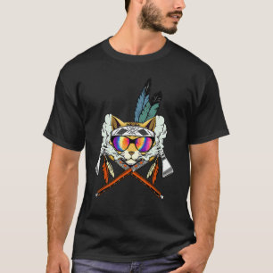 Camiseta Homens Fumando gato pena adorno de cabeça chapéu t