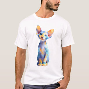 Camiseta Homens Gato Sphynx Aquarela Pastel Vibrante