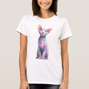 Camiseta Homens Gato Sphynx Colorido com respingos de Aquar