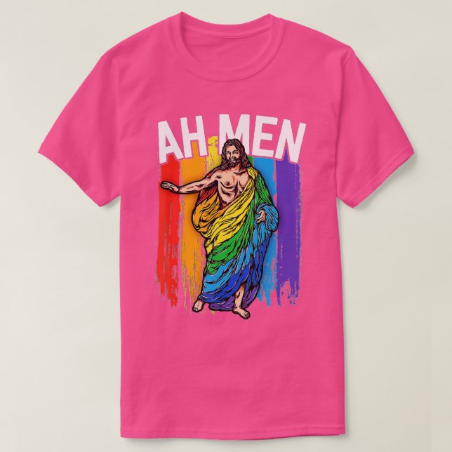 Camiseta Homens Gay Jesus Funny LGBQ s Oferece Arco-Íris (Frente do Design)